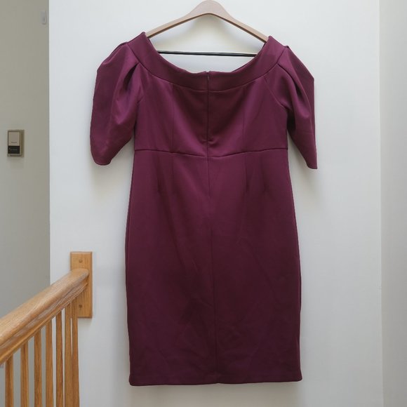 { Eloquii Dress } Plum Wine Tulip Sleeved Knee Length - Picture 6 of 9